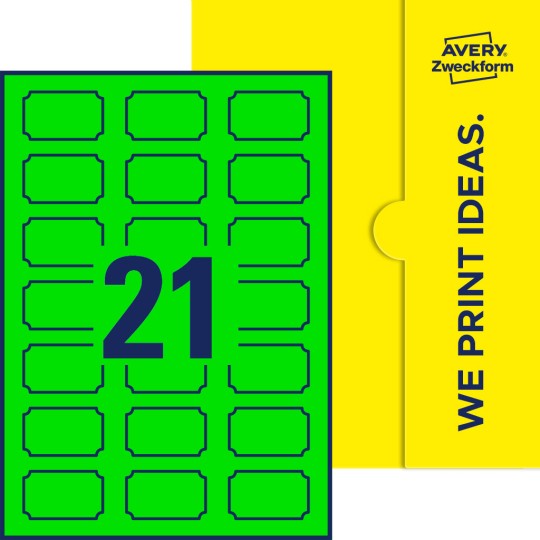 21 st. etiketter per ark.