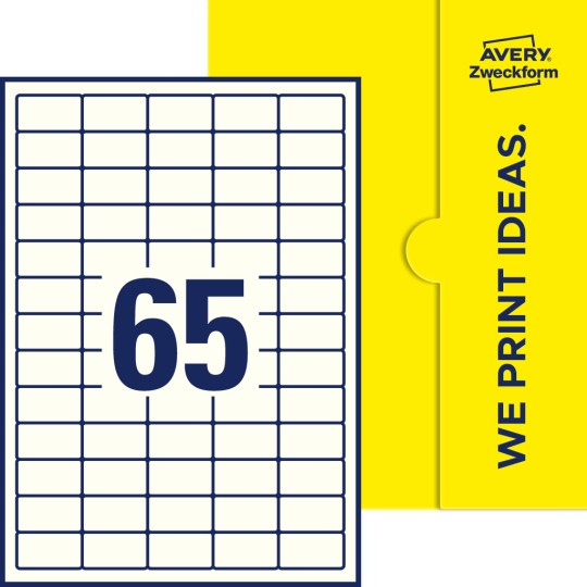 65 st. etiketter per ark.
