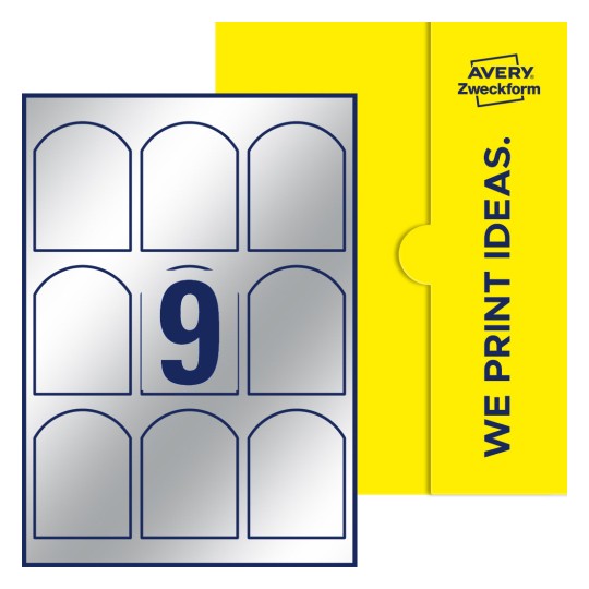 9 st. etiketter per ark. - Böjda etiketter, 60 x 80 mm