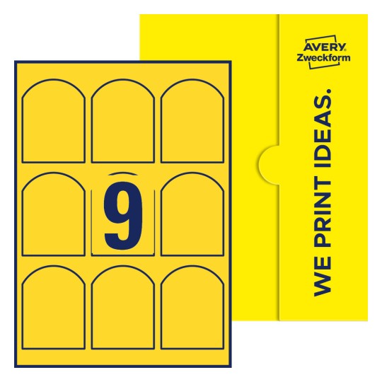 9 st. etiketter per ark. - Böjda etiketter, 60 x 80 mm