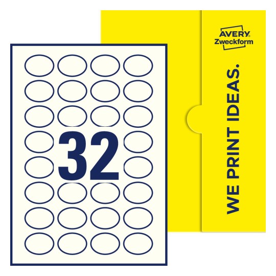32 st. etiketter per ark. - Ovala etiketter, 40 x 30 mm