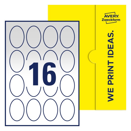 16 st. etiketter per ark. - Ovala etiketter, 45 x 65 mm