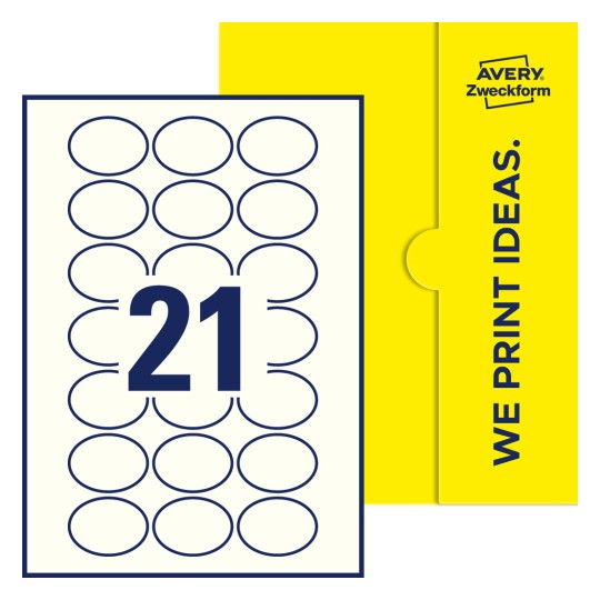 21 st. etiketter per ark. - Ovala etiketter, 50 x 37 mm
