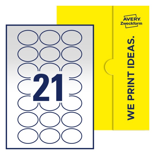 21 st. etiketter per ark. - Ovala etiketter, 50 x 37 mm