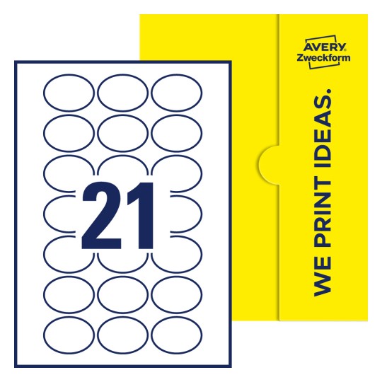 21 st. etiketter per ark. - Ovala etiketter, 50 x 37 mm