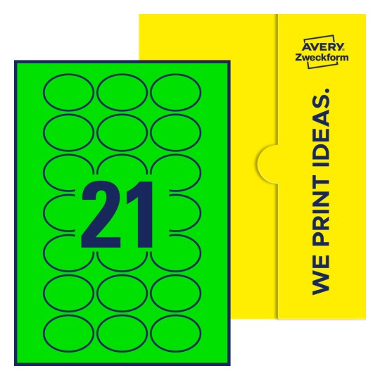 21 st. etiketter per ark. - Ovala etiketter, 50 x 37 mm