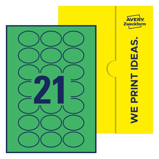 21 st. etiketter per ark. - Ovala etiketter, 50 x 37 mm
