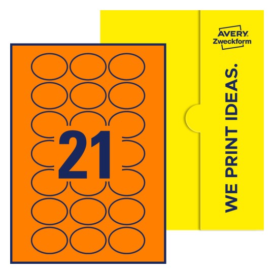 21 st. etiketter per ark. - Ovala etiketter, 50 x 37 mm