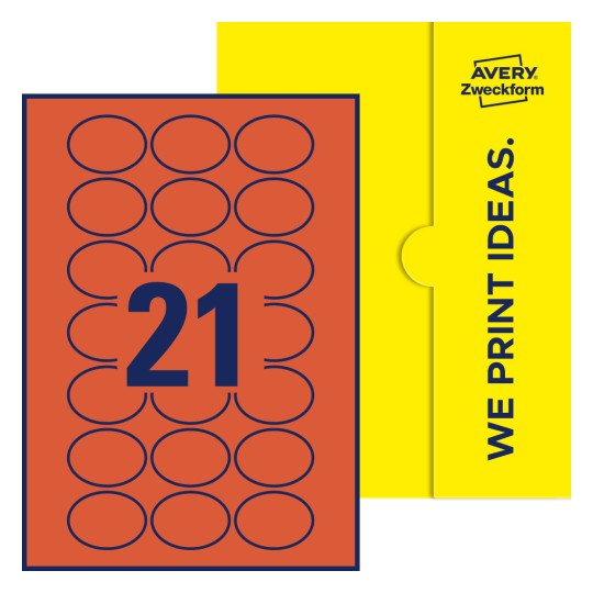 21 st. etiketter per ark. - Ovala etiketter, 50 x 37 mm