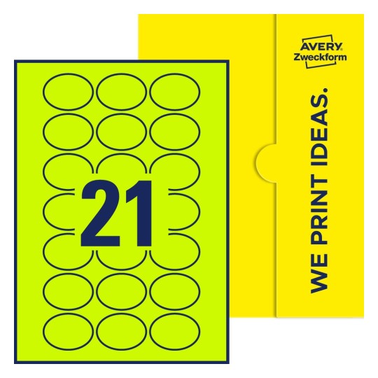 21 st. etiketter per ark. - Ovala etiketter, 50 x 37 mm