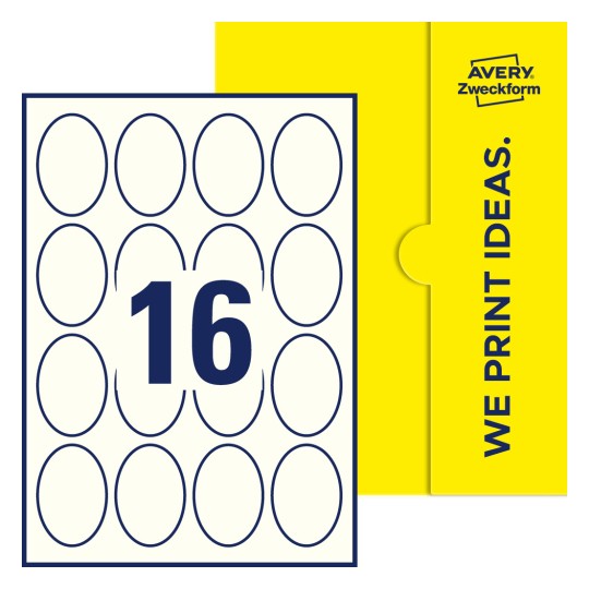 16 st. etiketter per ark. - Ovala etiketter, 63,5 x 42,3 mm