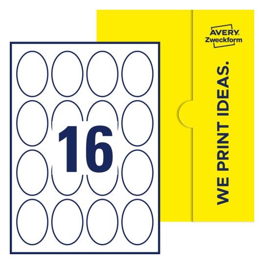 16 st. etiketter per ark. - Ovala etiketter, 63,5 x 42,3 mm