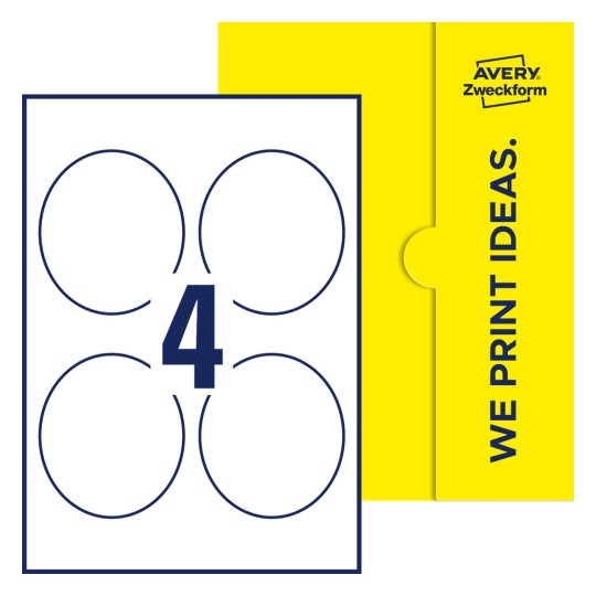 4 st. etiketter per ark. - Ovala etiketter, 89 x 101 mm