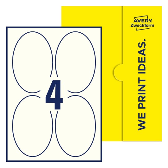 4 st. etiketter per ark. - Ovala etiketter, 90 x 136 mm