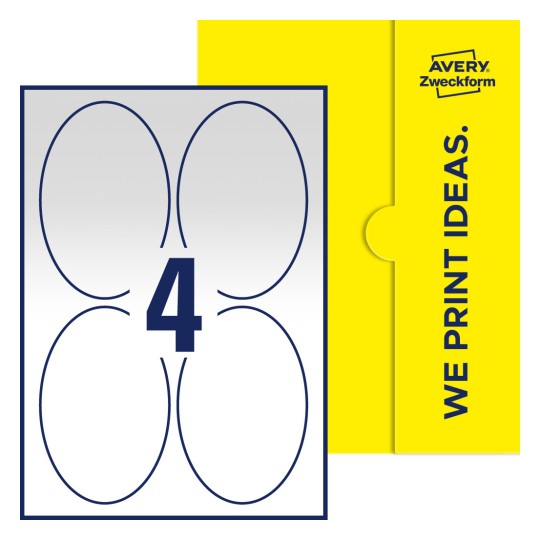 4 st. etiketter per ark. - Ovala etiketter, 90 x 136 mm