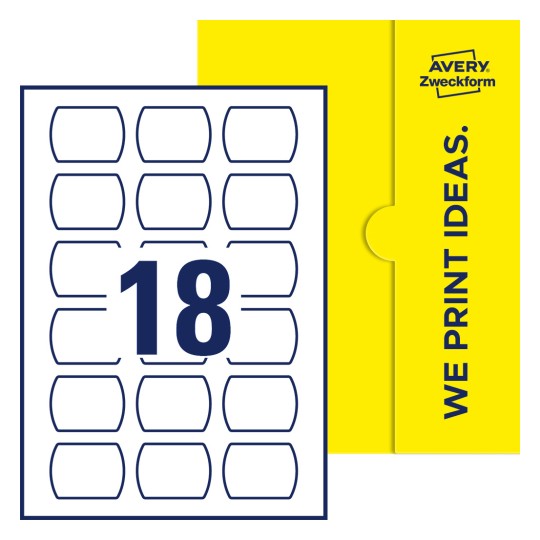 18 st. etiketter per ark. - Raka ovala etiketter, 50 x 37 mm