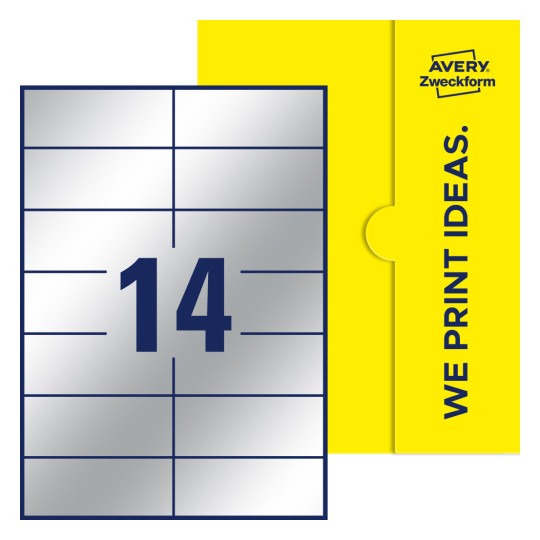 14 st. etiketter per ark. - Fyrkantiga etiketter, 105 x 42,3 mm