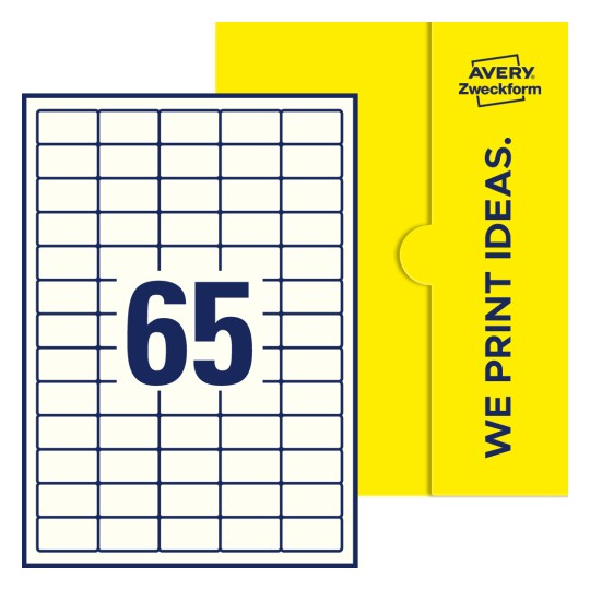 65 st. etiketter per ark. - Fyrkantiga etiketter, 38,1 x 21,2 mm