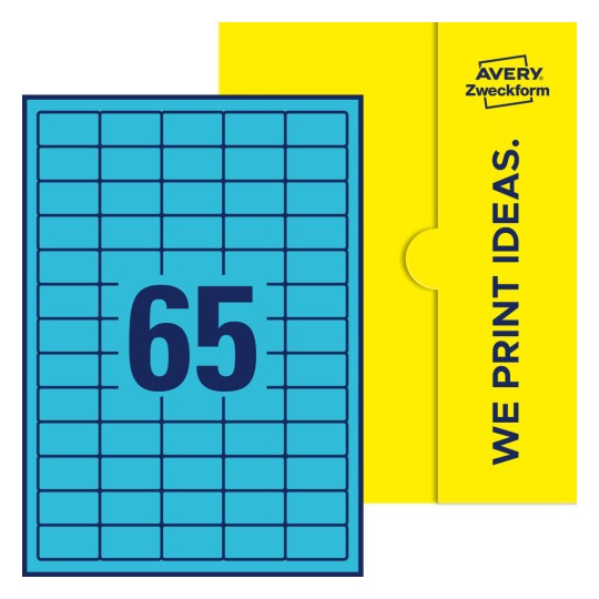 65 st. etiketter per ark. - Fyrkantiga etiketter, 38,1 x 21,2 mm