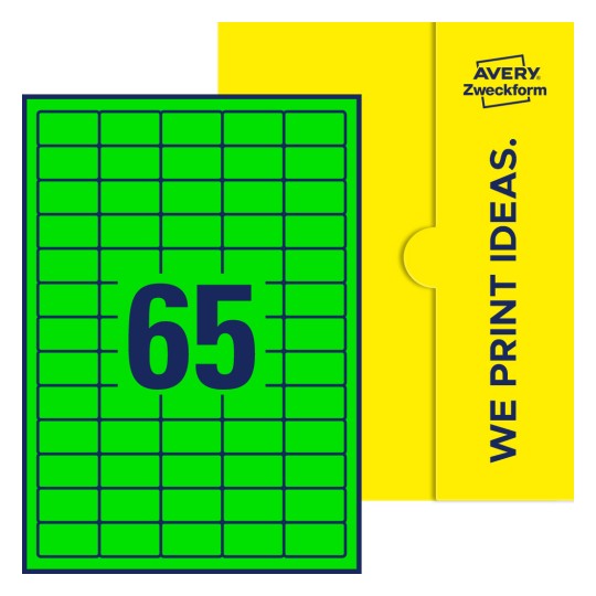 65 st. etiketter per ark. - Fyrkantiga etiketter, 38,1 x 21,2 mm