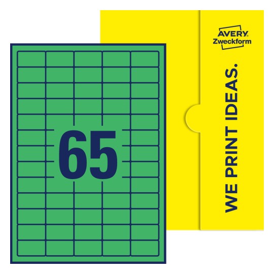 65 st. etiketter per ark. - Fyrkantiga etiketter, 38,1 x 21,2 mm