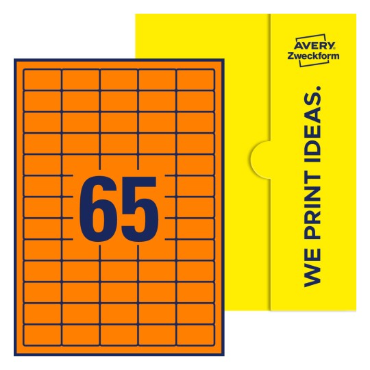65 st. etiketter per ark. - Fyrkantiga etiketter, 38,1 x 21,2 mm
