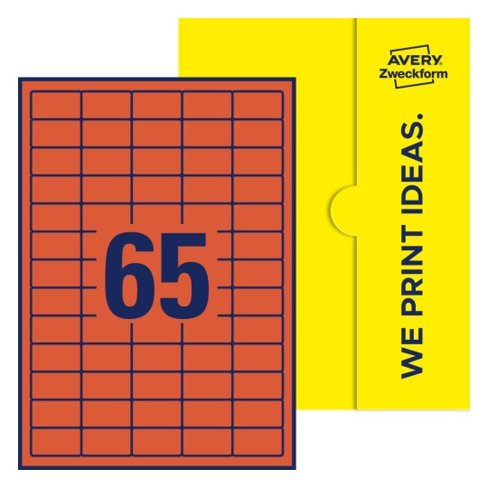 65 st. etiketter per ark. - Fyrkantiga etiketter, 38,1 x 21,2 mm
