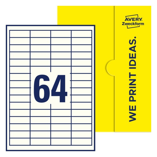 64 st. etiketter per ark. - Fyrkantiga etiketter, 48,5 x 16,9 mm