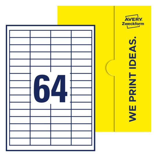64 st. etiketter per ark. - Fyrkantiga etiketter, 48,5 x 16,9 mm