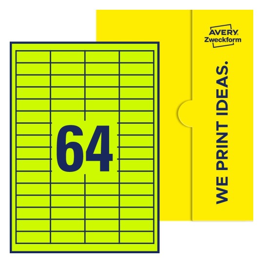 64 st. etiketter per ark. - Fyrkantiga etiketter, 48,5 x 16,9 mm