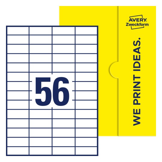 56 st. etiketter per ark. - Fyrkantiga etiketter, 52,5 x 21,2 mm