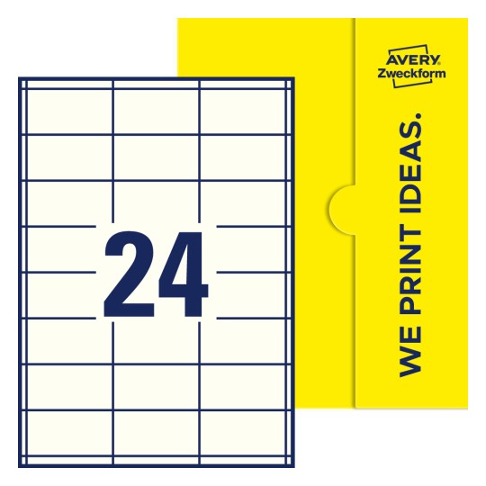 24 st. etiketter per ark. - Fyrkantiga etiketter, 64,6 x 33,8 mm