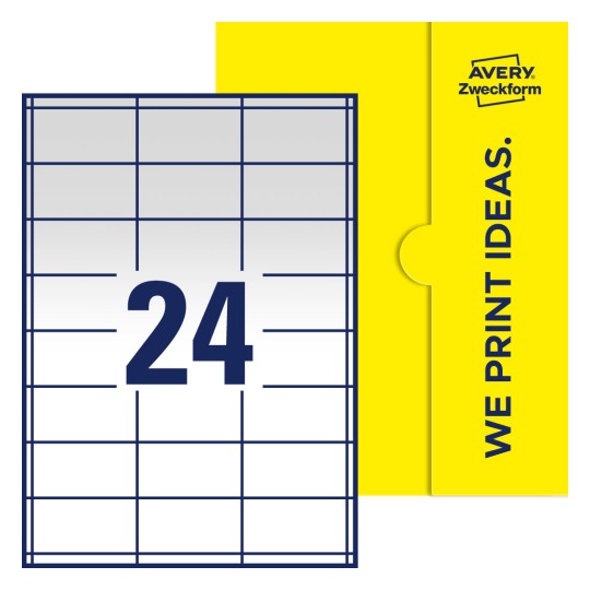 24 st. etiketter per ark. - Fyrkantiga etiketter, 64,6 x 33,8 mm