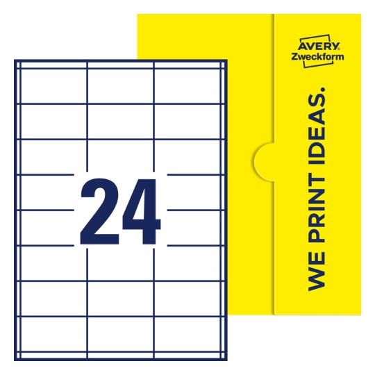 24 st. etiketter per ark. - Fyrkantiga etiketter, 64,6 x 33,8 mm