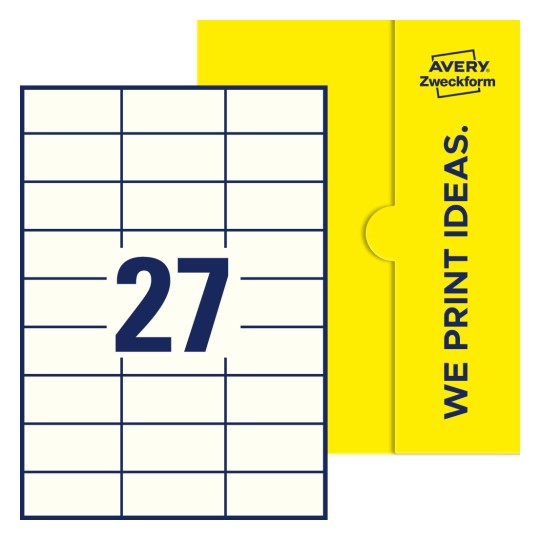 27 st. etiketter per ark. - Fyrkantiga etiketter, 70 x 32 mm