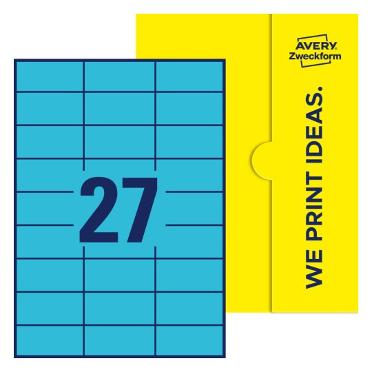 27 st. etiketter per ark. - Fyrkantiga etiketter, 70 x 32 mm