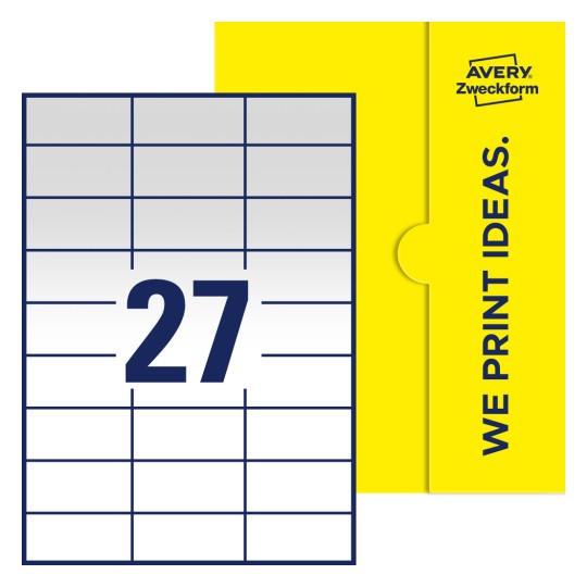 27 st. etiketter per ark. - Fyrkantiga etiketter, 70 x 32 mm