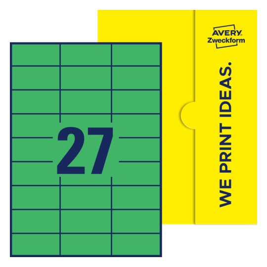 27 st. etiketter per ark. - Fyrkantiga etiketter, 70 x 32 mm
