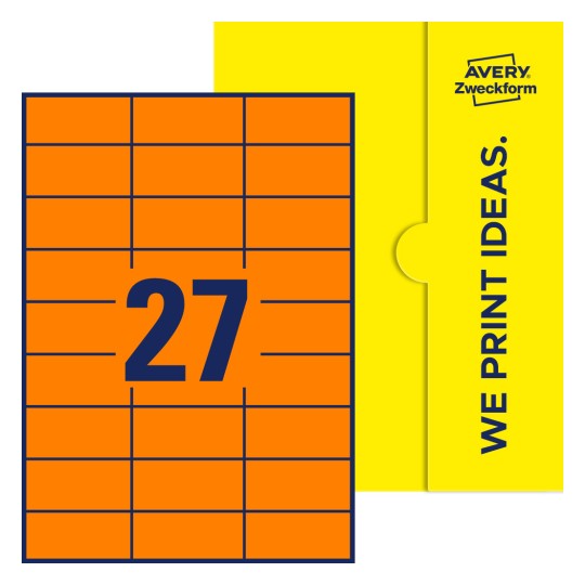 27 st. etiketter per ark. - Fyrkantiga etiketter, 70 x 32 mm