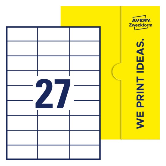 27 st. etiketter per ark. - Fyrkantiga etiketter, 70 x 32 mm