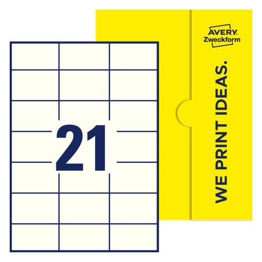 21 st. etiketter per ark. - Fyrkantiga etiketter, 70 x 42,3 mm