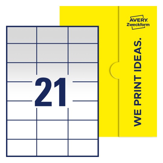 21 st. etiketter per ark. - Fyrkantiga etiketter, 70 x 42,3 mm
