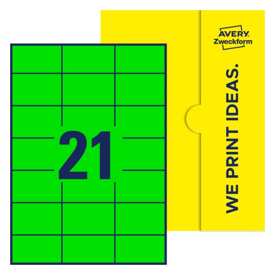 21 st. etiketter per ark. - Fyrkantiga etiketter, 70 x 42,3 mm