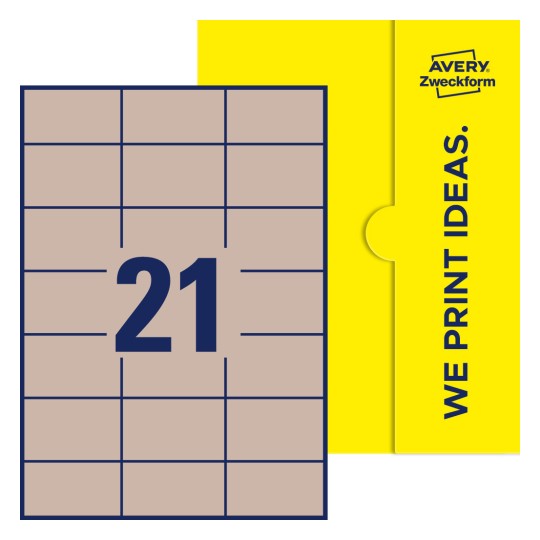 21 st. etiketter per ark. - Fyrkantiga etiketter, 70 x 42,3 mm