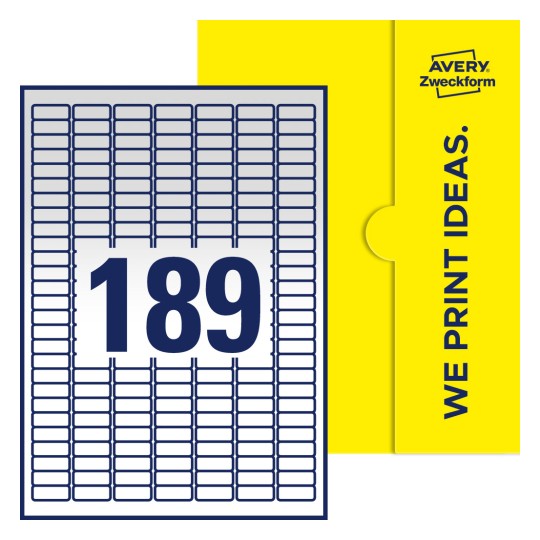 189 st. etiketter per ark. - Fyrkantiga etiketter, 25,4 x 10 mm