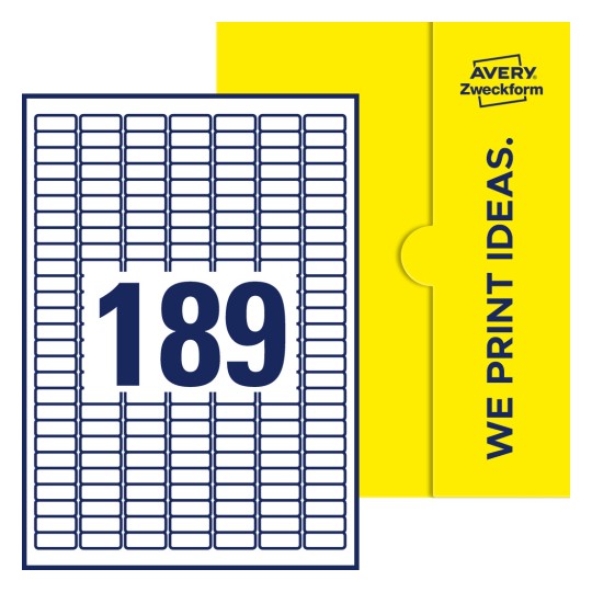 189 st. etiketter per ark. - Fyrkantiga etiketter, 25,4 x 10 mm