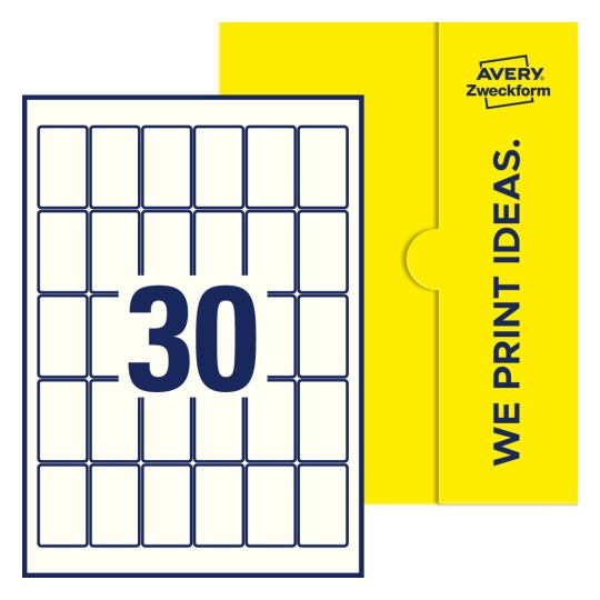 30 st. etiketter per ark. - Fyrkantiga etiketter, 30 x 50 mm
