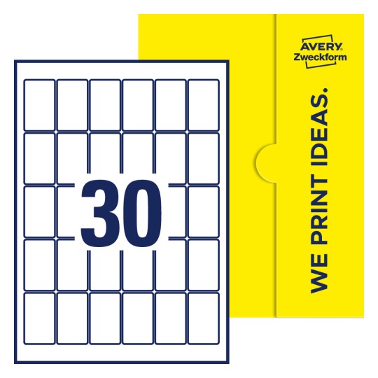30 st. etiketter per ark. - Fyrkantiga etiketter, 30 x 50 mm