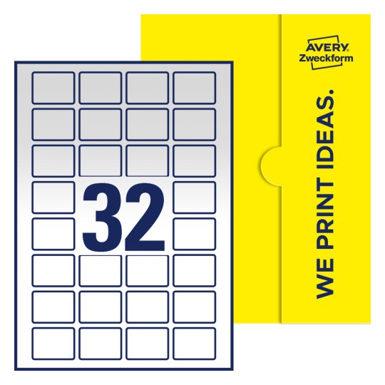 32 st. etiketter per ark. - Fyrkantiga etiketter, 40 x 30 mm