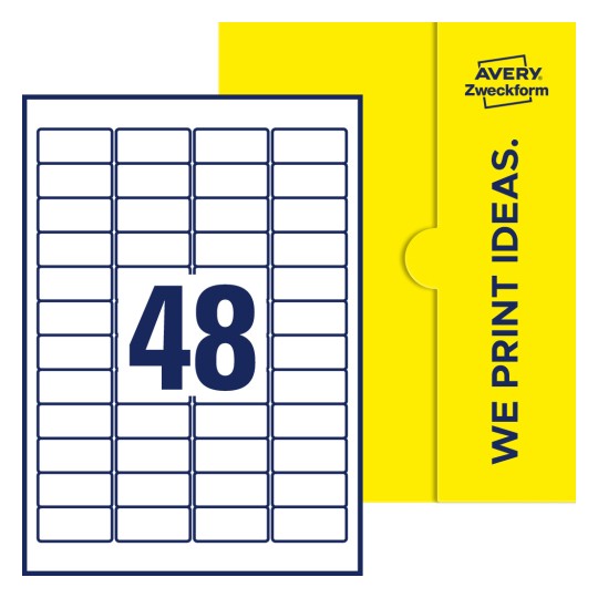 48 st. etiketter per ark. - Fyrkantiga etiketter, 45,7 x 21,2 mm